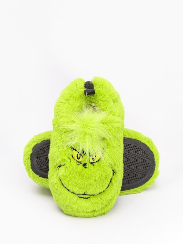 Vanilla Underground Green Grinch Kids Winter Christmas Fluffy Slippers - Image 2 of 5