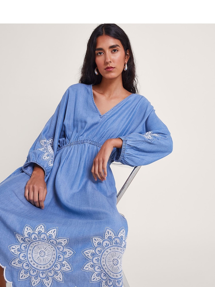 Monsoon Blue Tabitha Embroidered Denim Dress - Image 2 of 5