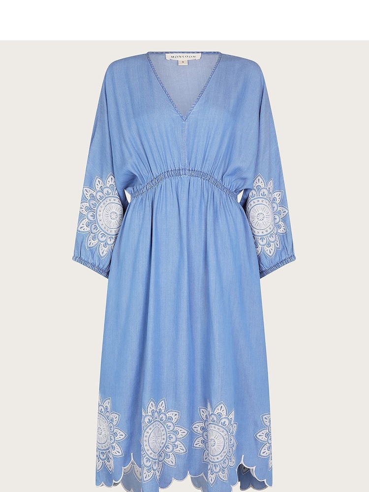 Monsoon Blue Tabitha Embroidered Denim Dress - Image 5 of 5