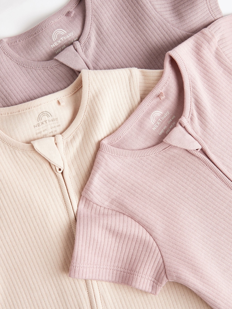 Pale Pink Baby Two Way Zip 100% Cotton Rompers 3 Pack (0mths-3yrs) - Image 4 of 7