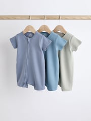 Blue Baby Two Way Zip 100% Cotton Rompers 3 Pack (0-3yrs) - Image 1 of 10