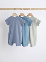 Blue Baby Two Way Zip 100% Cotton Rompers 3 Pack (0-3yrs) - Image 2 of 10