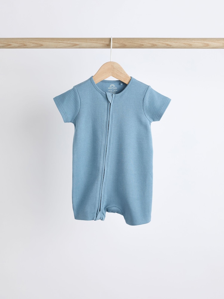 Blue Baby Two Way Zip 100% Cotton Rompers 3 Pack (0-3yrs) - Image 4 of 10