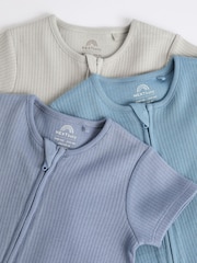 Blue Baby Two Way Zip 100% Cotton Rompers 3 Pack (0-3yrs) - Image 7 of 10