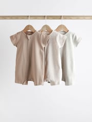 Neutral 3 Pack Two Way Zip Baby 100% Cotton Rompers (0mths-3yrs) - Image 1 of 10