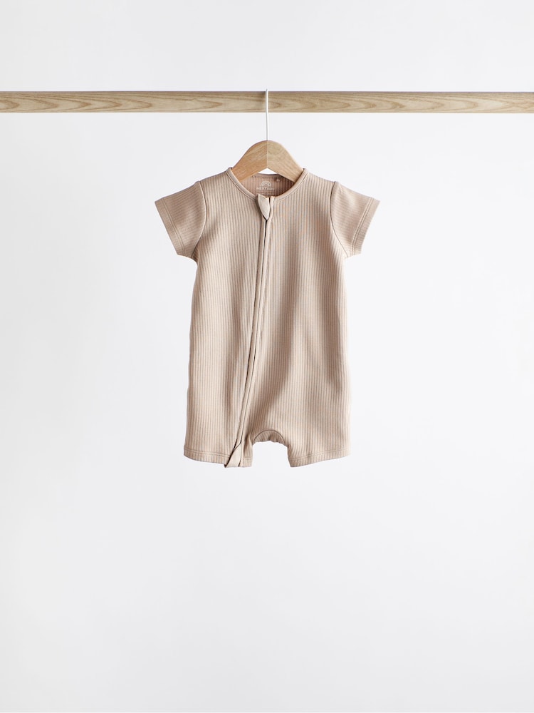 Neutral 3 Pack Two Way Zip Baby 100% Cotton Rompers (0mths-3yrs) - Image 2 of 10