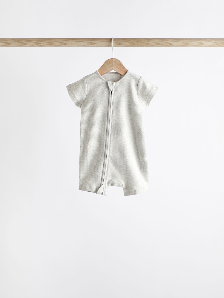 Neutral 3 Pack Two Way Zip Baby 100% Cotton Rompers (0mths-3yrs) - Image 3 of 10