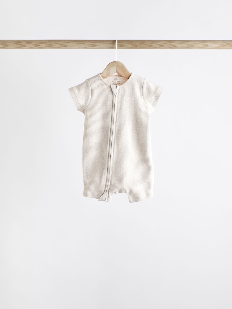 Neutral 3 Pack Two Way Zip Baby 100% Cotton Rompers (0mths-3yrs) - Image 4 of 10