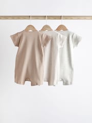 Neutral 3 Pack Two Way Zip Baby 100% Cotton Rompers (0mths-3yrs) - Image 5 of 10