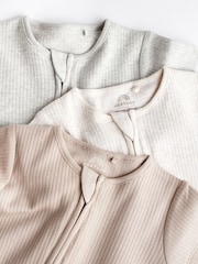 Neutral 3 Pack Two Way Zip Baby 100% Cotton Rompers (0mths-3yrs) - Image 7 of 10