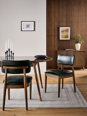 Set of 2 Distressed Faux Leather Black Wrenley Dark Wood Leg Dining Chairs - Image 1 of 8