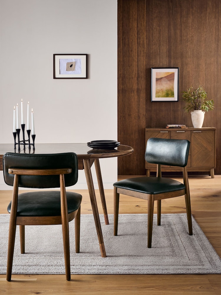 Set of 2 Distressed Faux Leather Black Wrenley Dark Wood Leg Dining Chairs - Image 1 of 8