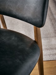 Set of 2 Distressed Faux Leather Black Wrenley Dark Wood Leg Dining Chairs - Image 2 of 8