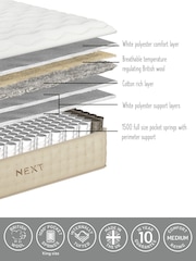 1500 Pocket Sprung British Wool Squishy Medium Mattress with Pillow Top - Image 3 of 4