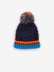 Navy Blue Rainbow Rib Pom Hat (3mths-10yrs) - Image 1 of 3