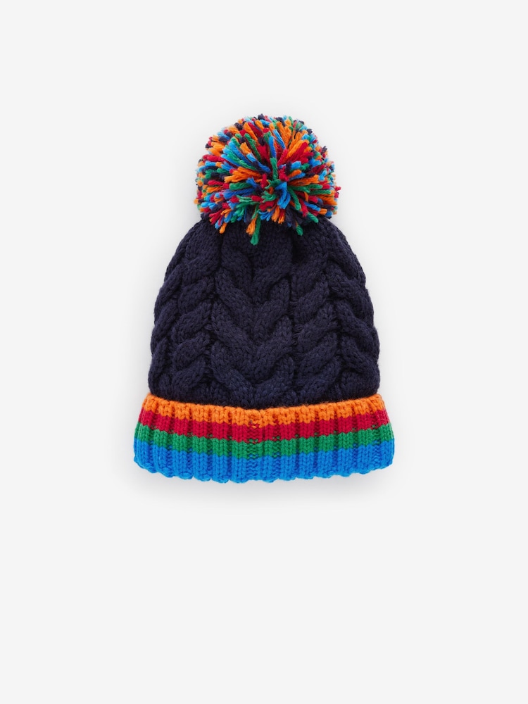Navy Blue Rainbow Rib Pom Hat (3mths-10yrs) - Image 1 of 3