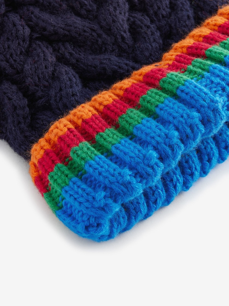Navy Blue Rainbow Rib Pom Hat (3mths-10yrs) - Image 2 of 3