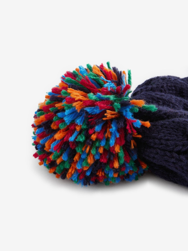 Navy Blue Rainbow Rib Pom Hat (3mths-10yrs) - Image 3 of 3