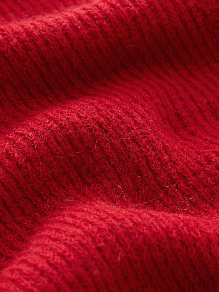 Red Long Sleeve V-Neck Rib Cardigan With Wool - Image 2 of 3 Red Long Sleeve V-Neck Rib Cardigan With Wool - Image 2 of 3