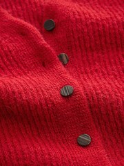 Red Long Sleeve V-Neck Rib Cardigan With Wool - Image 3 of 3