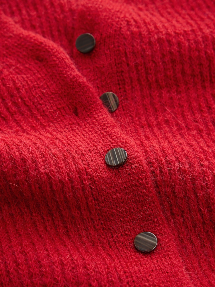 Red Long Sleeve V-Neck Rib Cardigan With Wool - Image 3 of 3 Red Long Sleeve V-Neck Rib Cardigan With Wool - Image 3 of 3