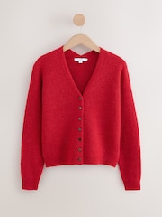 Червоний - Long Sleeve V-Neck Rib Cardigan With Wool - Image 5 of 7