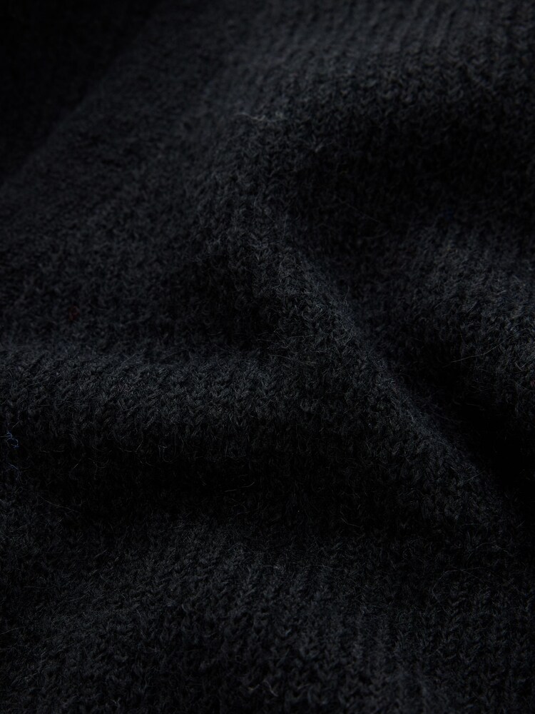 Black Long Sleeve V-Neck Rib Cardigan With Wool - Image 2 of 3 Black Long Sleeve V-Neck Rib Cardigan With Wool - Image 2 of 3
