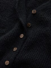 Black Long Sleeve V-Neck Rib Cardigan With Wool - Image 3 of 3