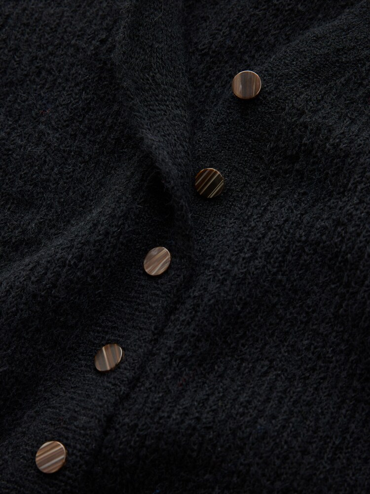 Black Long Sleeve V-Neck Rib Cardigan With Wool - Image 3 of 3 Black Long Sleeve V-Neck Rib Cardigan With Wool - Image 3 of 3