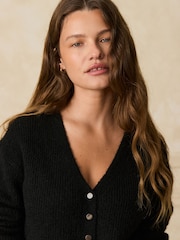 שחור - Long Sleeve V-Neck Rib Cardigan With Wool - תמונה 4 מתוך 7