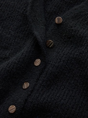 שחור - Long Sleeve V-Neck Rib Cardigan With Wool - תמונה 6 מתוך 7