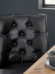Set of 2 Distressed Faux Leather Black Wolton Dark Wood Leg Collection Luxe Button Dining Chairs - Image 2 of 9