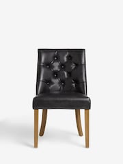 Set of 2 Distressed Faux Leather Black Wolton Dark Wood Leg Collection Luxe Button Dining Chairs - Image 3 of 9