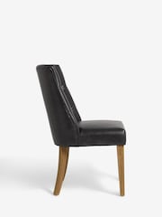 Set of 2 Distressed Faux Leather Black Wolton Dark Wood Leg Collection Luxe Button Dining Chairs - Image 5 of 9