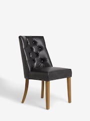 Set of 2 Distressed Faux Leather Black Wolton Dark Wood Leg Collection Luxe Button Dining Chairs - Image 6 of 9