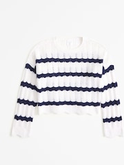 Abercrombie & Fitch Blue Open Knit Wavy Stripe Crochet Jumper - Image 1 of 2