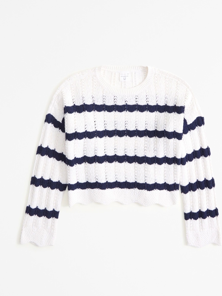 Abercrombie & Fitch Blue Open Knit Wavy Stripe Crochet Jumper - Image 1 of 2