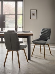 Set of 2 Monza Faux Leather Dark Grey Hamilton Dark Wood Leg Quilted Dining Chairs - Image 1 of 10