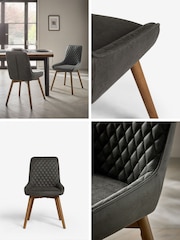 Set of 2 Monza Faux Leather Dark Grey Hamilton Dark Wood Leg Quilted Dining Chairs - Image 2 of 10