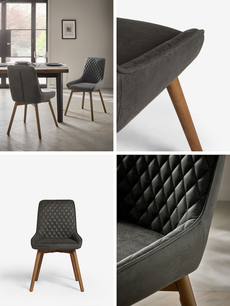 Set of 2 Monza Faux Leather Dark Grey Hamilton Dark Wood Leg Quilted Dining Chairs - Image 2 of 10