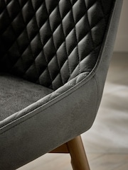 Set of 2 Monza Faux Leather Dark Grey Hamilton Dark Wood Leg Quilted Dining Chairs - Image 3 of 10