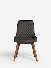 Set of 2 Monza Faux Leather Dark Grey Hamilton Dark Wood Leg Quilted Dining Chairs - Image 4 of 10