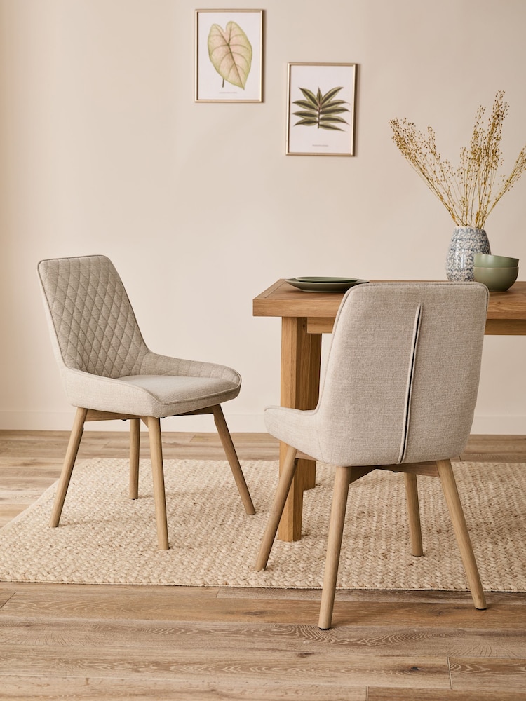 Set of 2 Tweedy Plain Light Natural Hamilton Light Wood Leg Quilted Dining Chairs - Image 1 of 10