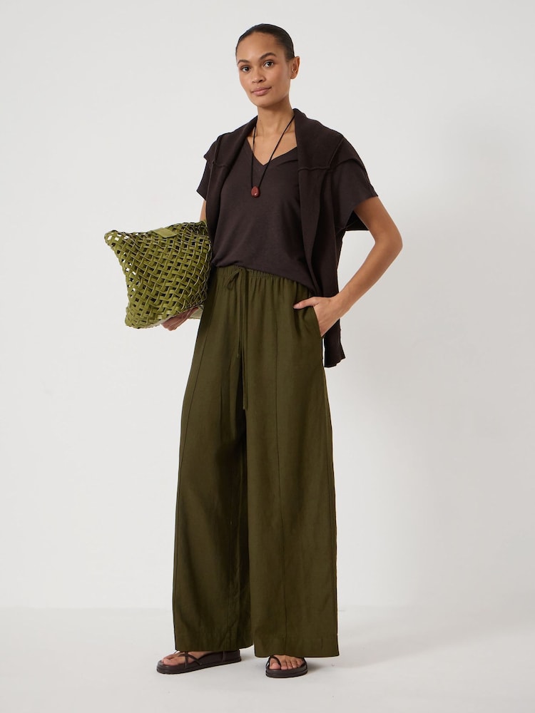 Hush Green Linen Blend Petunia Wide Leg Trousers - Image 2 of 5