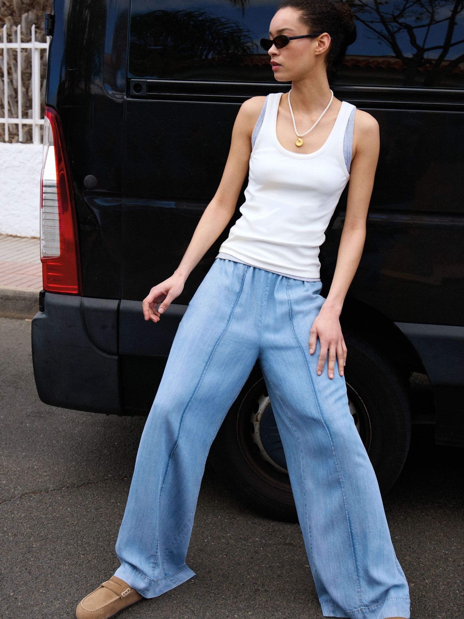 Buy Hush Blue Petunia Chambray Trousers from Next USA
