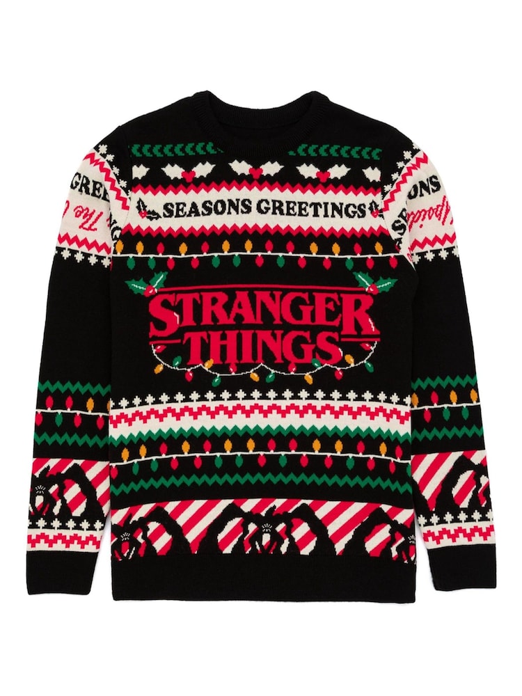 Vanilla Underground Black Stranger Things Mens Licensed Adult Knitted Christmas Jumper - Image 1 of 6