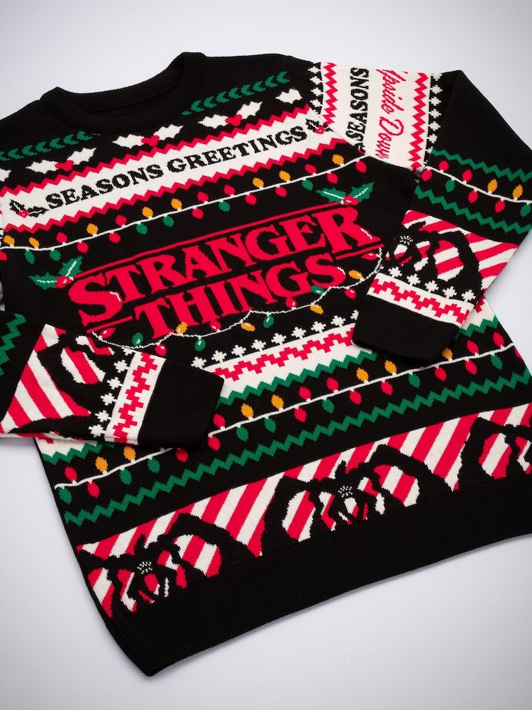 Vanilla Underground Black Stranger Things Mens Licensed Adult Knitted Christmas Jumper - Image 2 of 6