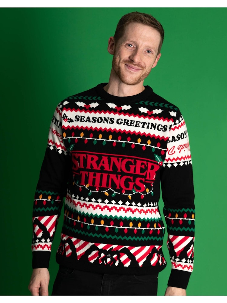 Vanilla Underground Black Stranger Things Mens Licensed Adult Knitted Christmas Jumper - Image 6 of 6