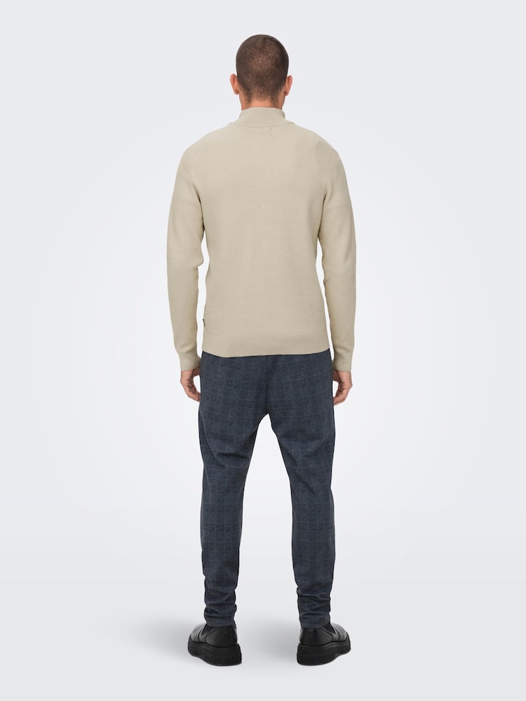 Only & Sons Cream 1/4 Zip Knitted Jumper - Image 2 of 6