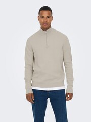 Only & Sons Cream 1/4 Zip Knitted Jumper - Image 4 of 6